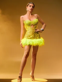 Dresses|Mini Dresses*Jiu Bajia O/S Luminara Rhinestone Tulle Trimmed Mini Dress