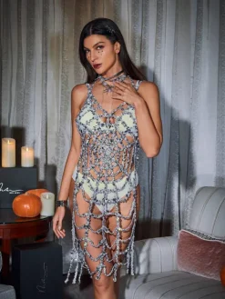 Cover-ups|Swimwear*Embellishment Lycan Spaghetti Cobweb Hollow Dress