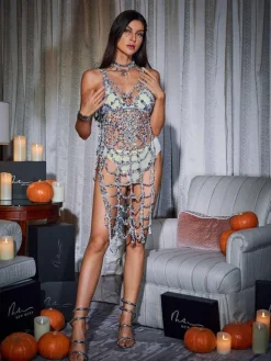 Cover-ups|Swimwear*Embellishment Lycan Spaghetti Cobweb Hollow Dress