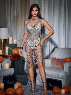 Cover-ups|Swimwear*Embellishment Lycan Spaghetti Cobweb Hollow Dress