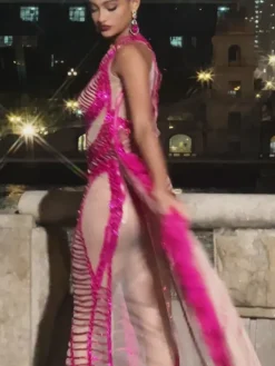 Embellishment|Dresses*Embellishment Lyda Draped Cutout Sequin Mesh Dress In Hot Pink