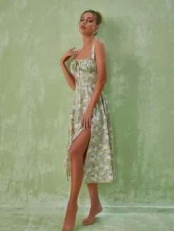Dresses|Midi Dresses*Mew Mews Fashion Maire Floral Split Midi Dress In Green