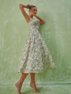 Dresses|Midi Dresses*Mew Mews Fashion Maire Floral Split Midi Dress In Green