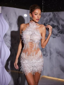 Dresses|Mini Dresses*Jiu Bajia O/S Makai Pearl Sequin Mesh Dress