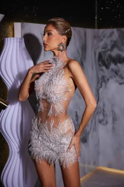 Dresses|Mini Dresses*Jiu Bajia O/S Makai Pearl Sequin Mesh Dress