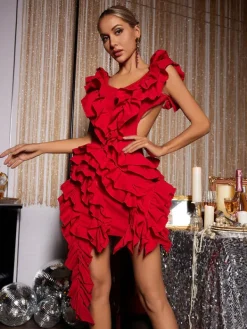 Dresses|Mini Dresses*Mew Mews Fashion Margie Cutout Ruffle Tiered Dress In Red