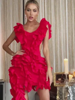 Dresses|Mini Dresses*Mew Mews Fashion Margie Cutout Ruffle Tiered Dress In Red
