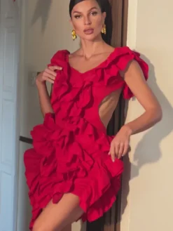 Dresses|Mini Dresses*Mew Mews Fashion Margie Cutout Ruffle Tiered Dress In Red