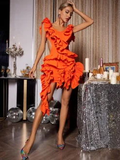 Dresses|Mini Dresses*Mew Mews Fashion Margie Cutout Ruffle Tiered Dress In Orange