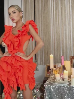 Dresses|Mini Dresses*Mew Mews Fashion Margie Cutout Ruffle Tiered Dress In Orange