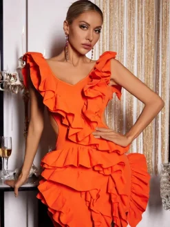 Dresses|Mini Dresses*Mew Mews Fashion Margie Cutout Ruffle Tiered Dress In Orange