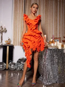 Dresses|Mini Dresses*Mew Mews Fashion Margie Cutout Ruffle Tiered Dress In Orange