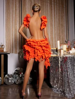Dresses|Mini Dresses*Mew Mews Fashion Margie Cutout Ruffle Tiered Dress In Orange