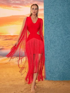 Dresses|Maxi Dresses*Bandage Mariko Fringe Cutout Dress