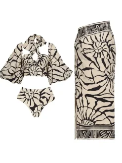 Bikini Sets|Swimwear*Mew Mews Fashion Maureen Printed Bikini Three Piece Set