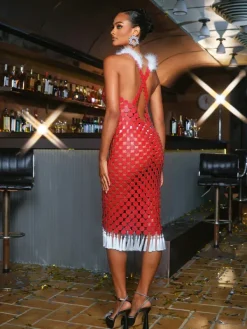Dresses|Midi Dresses*Mew Mews Fashion O/S Mckie Feather Fringe Chainmail Dress