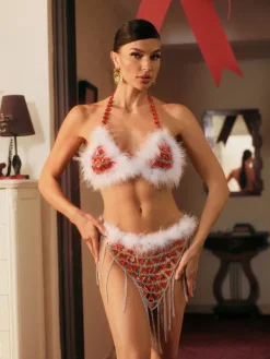 Sets & Co-ords*Mew Mews Fashion Meisner Feather Rhinestone Body Chain Skirt Set