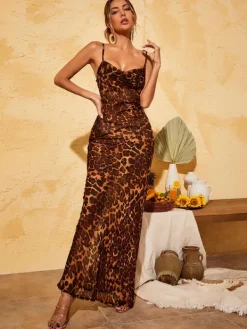 Dresses|Maxi Dresses*Mew Mews Fashion Melany Leopard Print Spaghetti Maxi Dress