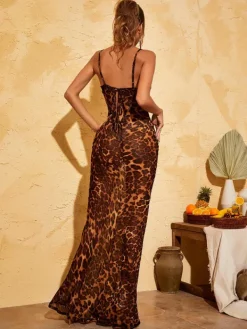 Dresses|Maxi Dresses*Mew Mews Fashion Melany Leopard Print Spaghetti Maxi Dress