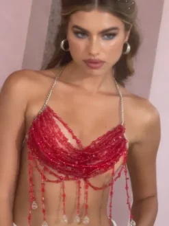 Beaded Wear|Tops*Mew Mews Fashion O/S Mercer Fringe Gemstone Beaded Bralette