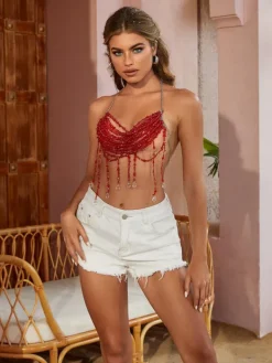 Beaded Wear|Tops*Mew Mews Fashion O/S Mercer Fringe Gemstone Beaded Bralette