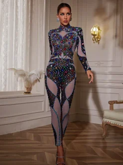 Embellishment*Embellishment Mette High Neck Printed Rhinestone Jumpsuit