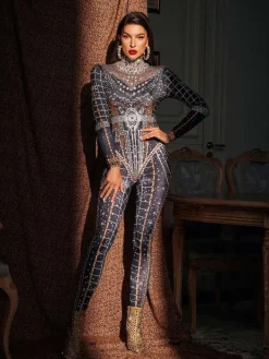 Jumpsuits & Romper|Embellishment*Embellishment O/S Micaela Printed Rhinestone Jumpsuit