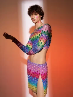 Embellishment*Embellishment Micaiah Long Sleeve Rainbow Rhinestone Top Set