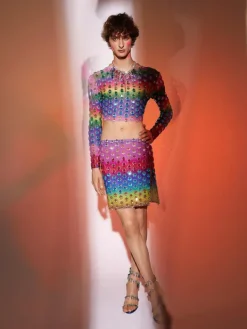 Embellishment*Embellishment Micaiah Long Sleeve Rainbow Rhinestone Top Set