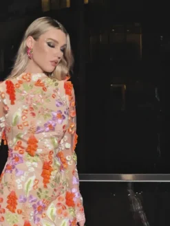Dresses*Mew Mews Fashion Miela Floral Long Sleeves Embroidered Dress