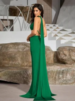 Dresses|Maxi Dresses*Mew Mews Fashion Mihi Draped Cutout Backless Maxi Dress In Green