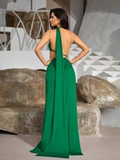 Dresses|Maxi Dresses*Mew Mews Fashion Mihi Draped Cutout Backless Maxi Dress In Green