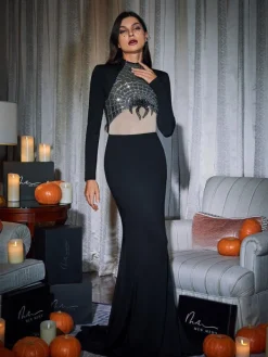 Dresses|Maxi Dresses*Mew Mews Fashion Mikki Long Sleeve Sequin Cobweb Maxi Dress
