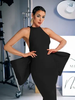 Dresses|Maxi Dresses*Bandage Milada Bow Split Dress In Black