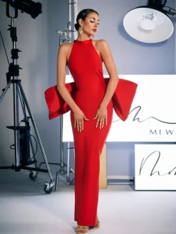 Dresses|Maxi Dresses*Bandage Milada Bow Split Dress In Red