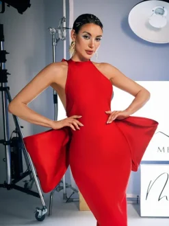 Dresses|Maxi Dresses*Bandage Milada Bow Split Dress In Red