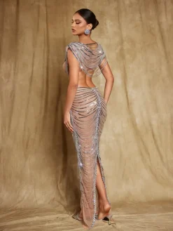 Embellishment|Sets & Co-ords*Embellishment Mirri Crystal Chain Wrapped Mesh Skirt Set