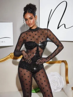 Jumpsuits & Romper*Mew Mews Fashion Missouri Sequin Mesh Jumpsuit