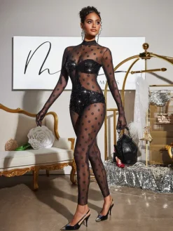 Jumpsuits & Romper*Mew Mews Fashion Missouri Sequin Mesh Jumpsuit