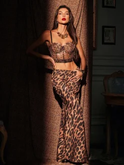 Tops*Mew Mews Fashion Mitchell Spaghetti Leopard Print Top In Brown
