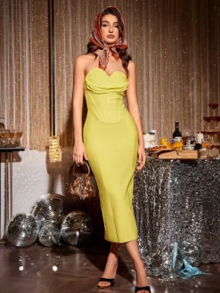 Dresses*Bandage Monet Strapless Dress In Yellow