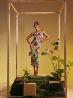 Cover-ups|Swimwear*Mew Mews Fashion Monroe Spaghetti Printed Hollow Knitted Dress