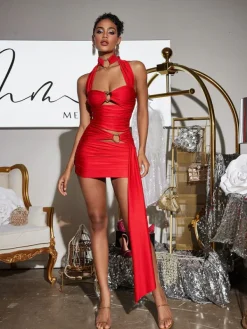 Dresses|Mini Dresses*Mew Mews Fashion Motoko Halterneck Heart Satin Mini Dress