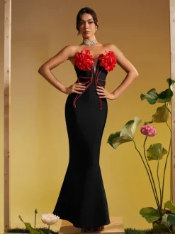 Dresses|Maxi Dresses*Bandage Musay Strapless Flower Crystal Maxi Dress