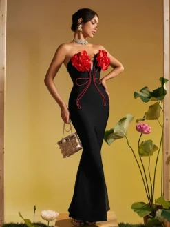 Dresses|Maxi Dresses*Bandage Musay Strapless Flower Crystal Maxi Dress