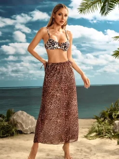 Bikini Sets|Swimwear*Mew Mews Fashion Myxal Spaghetti Leopard Bikini Three Piece Set