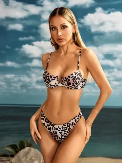Bikini Sets|Swimwear*Mew Mews Fashion Myxal Spaghetti Leopard Bikini Three Piece Set
