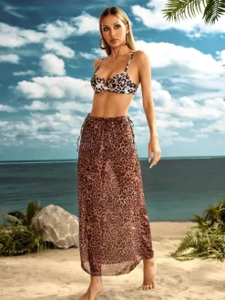 Bikini Sets|Swimwear*Mew Mews Fashion Myxal Spaghetti Leopard Bikini Three Piece Set