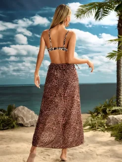 Bikini Sets|Swimwear*Mew Mews Fashion Myxal Spaghetti Leopard Bikini Three Piece Set