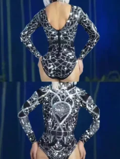 Bodysuits|Tops*Embellishment Myxandor High Neck Rhinestone Bodysuit